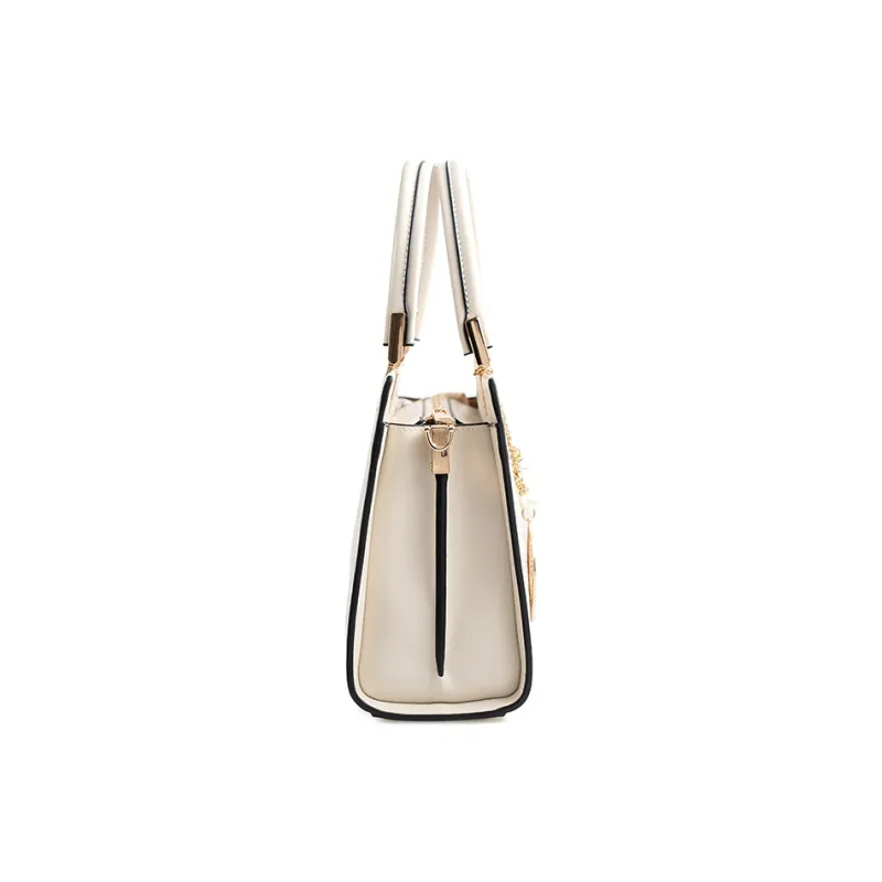 Vigno Synthetic Leather Handbag, One Shoulder, Crossbody Bag Women's Ecru-4