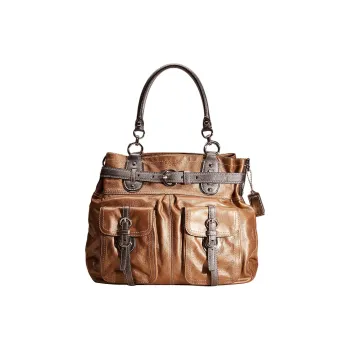 COACH Legacy Leather Travel Bag One Shoulder Handbag Large Size Women's Brass