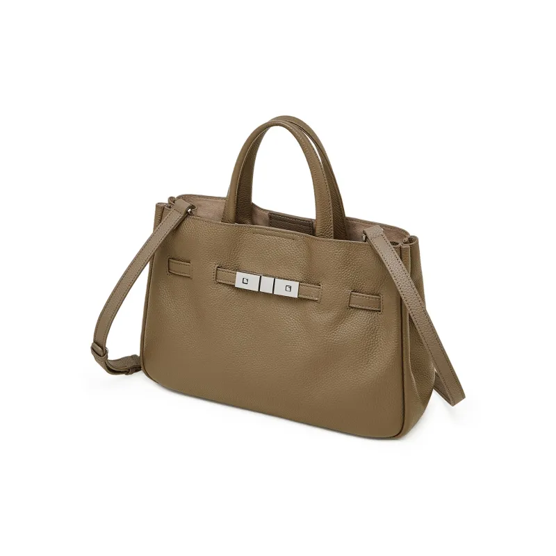 PIERRE CARDIN Cow Leather Shoulder Bag, Handbag Tubas Women's Black/Beige/Elephant Gray-10