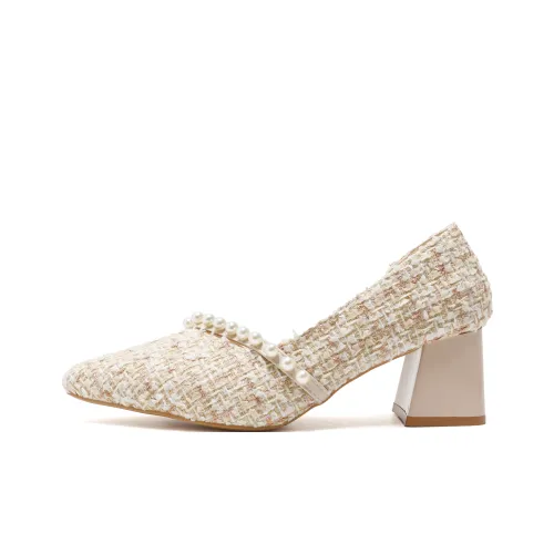 Be Good Chunky Heel High Heels 6cm Women's Apricot Gift Box Set