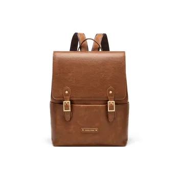 CNOLES Synthetic Leather Backpack Large Size Women's Black/Caramel/Coffee Brown
