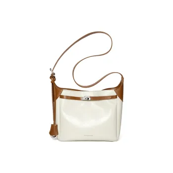 CNOLES Cow Leather Shoulder Bag Regular Women's Cream Coffee White