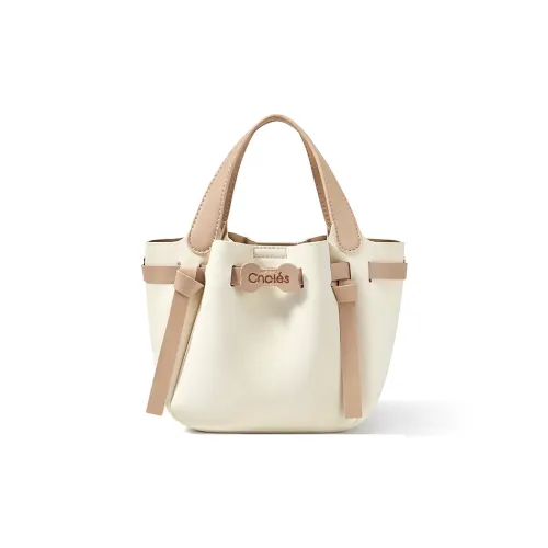 CNOLES Synthetic Leather With Cow Leather Basket Bag Handbag Women's White