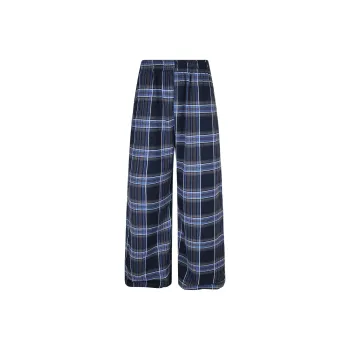 YINLEI Casual Pants Unisex Blue Plaid