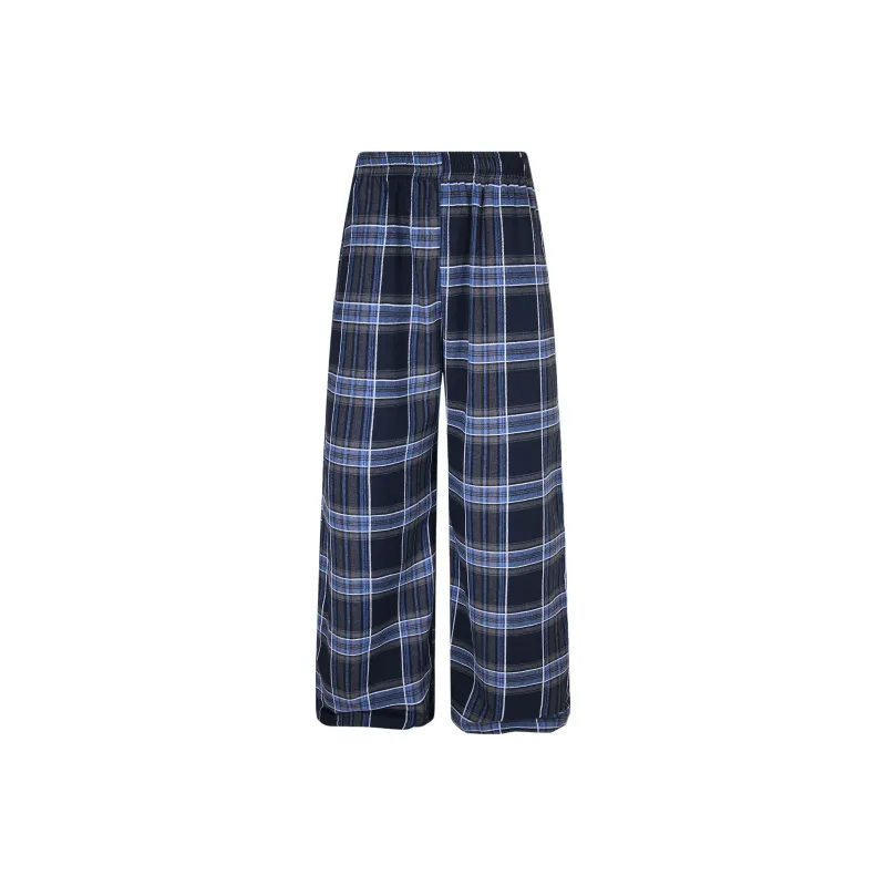 YINLEI Casual Pants Unisex Blue Plaid-0