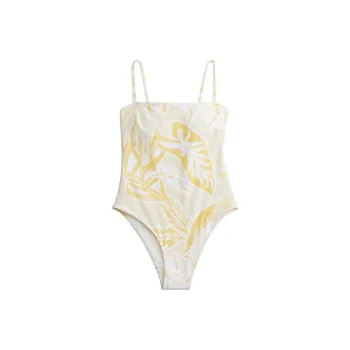 H&M One Piece Swimsuits Women's Light Beige/Yellow Pattern