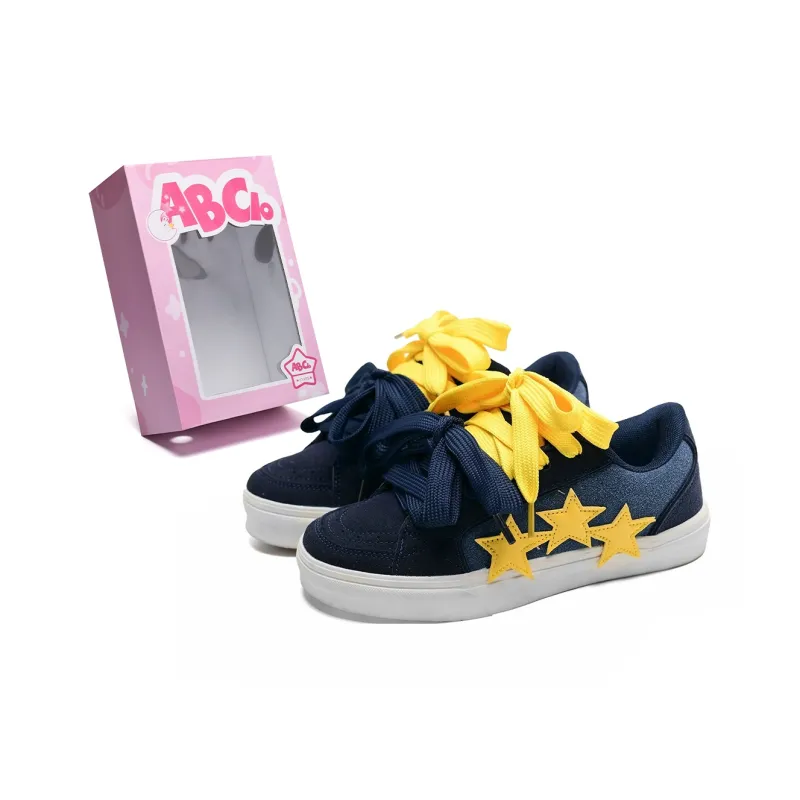 ABCIO Skateboard Shoes Unisex Low Top Navy Blue Yellow Shoelace/Denim Blue Red Shoelace/Black White Red Shoelace/Navy Blue Yellow Blue Double Shoelace-15
