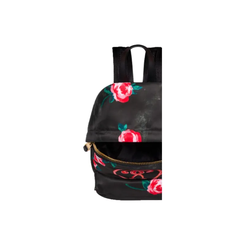 MOSCHINO Nylon Backpack Medium Size Women's Black Rose Red-3
