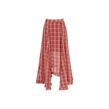 ZXZA Casual Long Skirts Women's Red Plaid