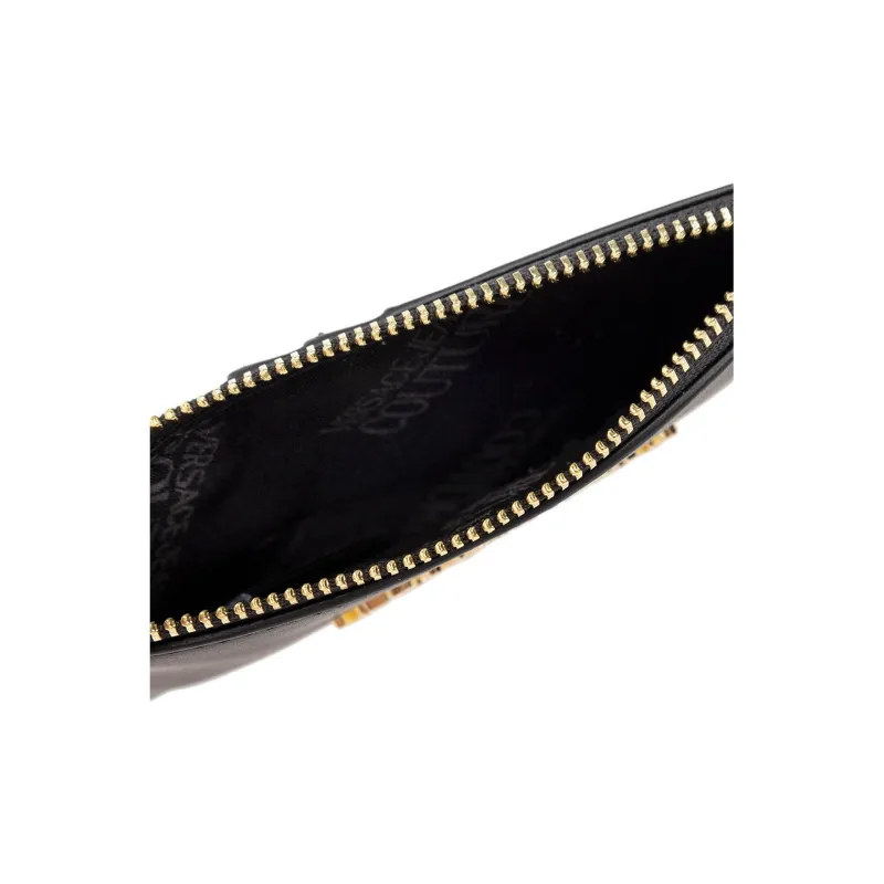 VERSACE JEANS COUTURE Stitched Leather Clutches Wallets Card Holders Women's Black-3