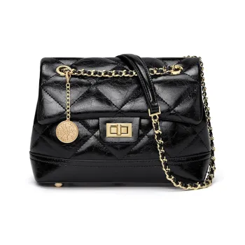 CNOLES Synthetic Leather Chain Bag Crossbody Bag Shoulder Bag Regular Women's Hepburn Black
