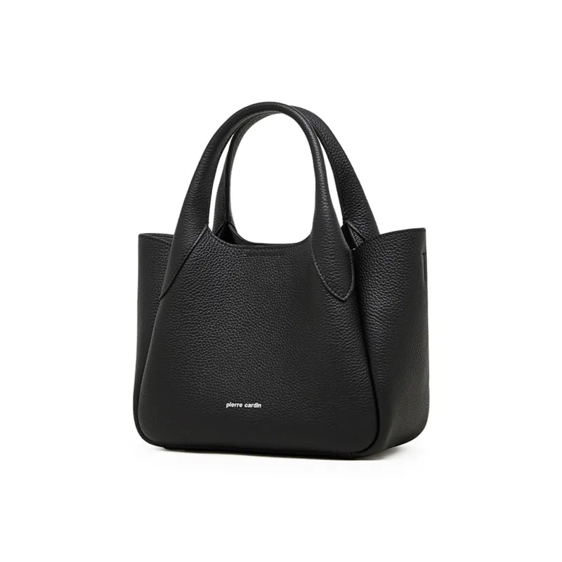 PIERRE CARDIN Top Grain Cow Leather Handbag, Shoulder Bag, Crossbody Bag Medium Size Women's Black//Beige/Elephant Gray-1