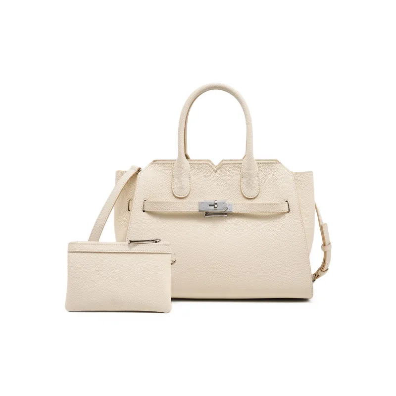 PIERRE CARDIN Cow Leather Shoulder Bag, Handbag Tubas Women's Black/Elephant Grey/Beige-13