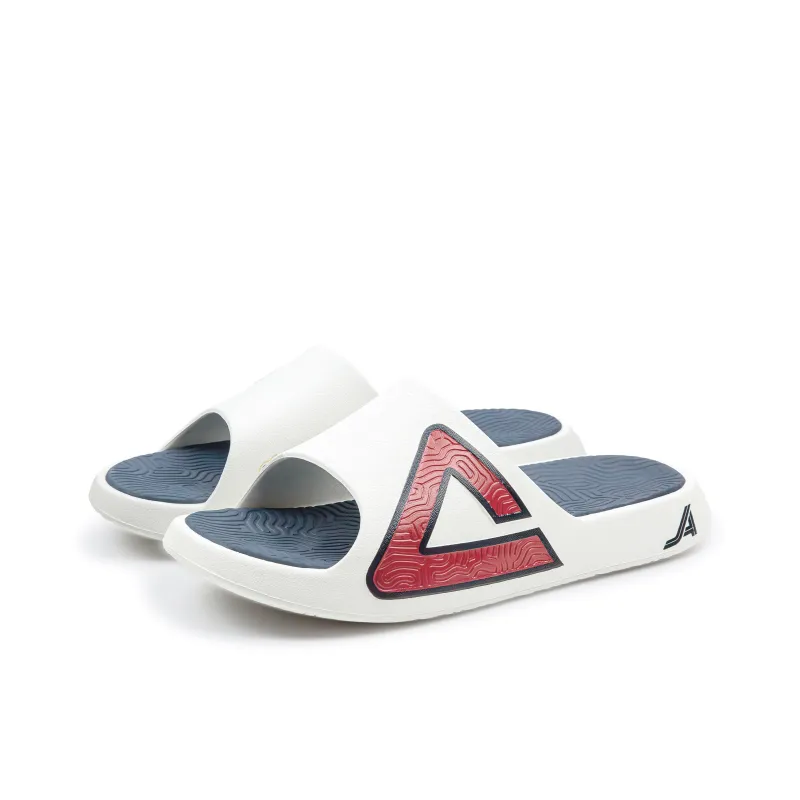 PEAK Tai Ji1.0 Quiet Slip Resistant Abrasion Resistant Slide Slippers Unisex Ecru Marine Blue-2