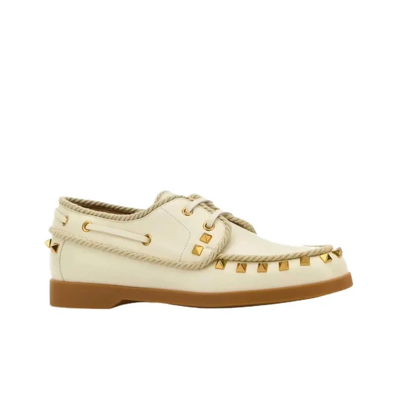 Valentino Rockstud Casual Single Shoes Women's Beige-2