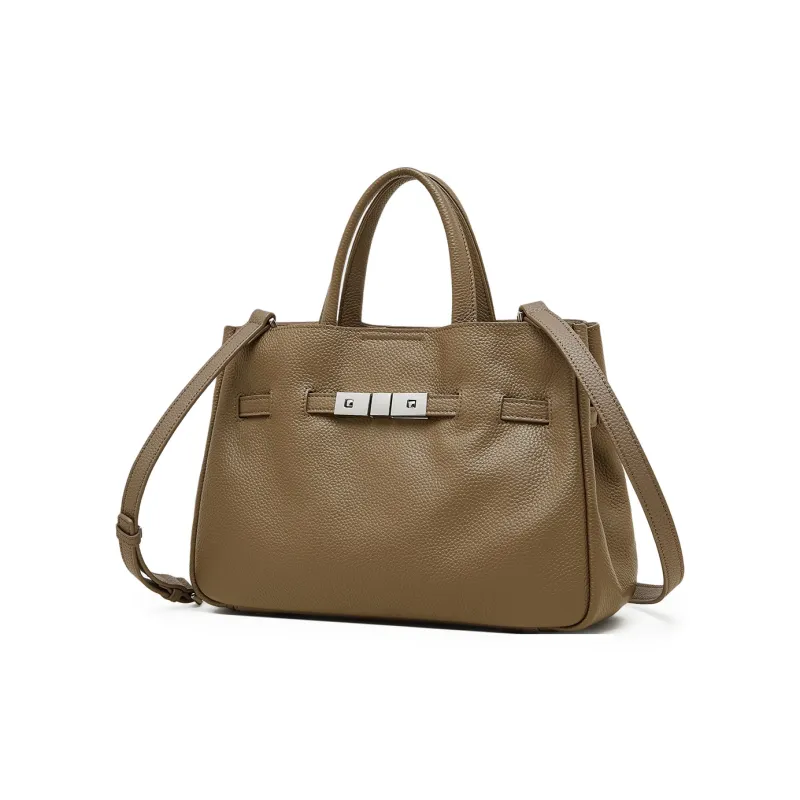 PIERRE CARDIN Cow Leather Shoulder Bag, Handbag Tubas Women's Black/Beige/Elephant Gray-8