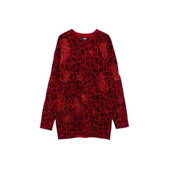 VERSACE Leopard Printed Semi Sheer Panelled Jumper