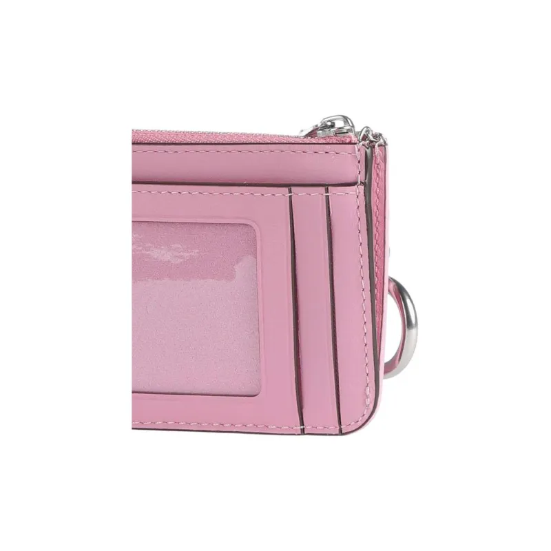 COACH Mini Id Skinny Coated Canvas With Calfskin Card Holder Mini Women's Bright Pink-4