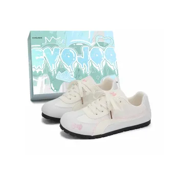 CVOJOO Non slip Lightweight Low Top Skateboard Shoes Women's White Pink