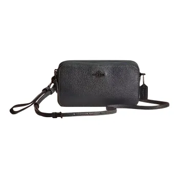 COACH Kira Polished Pebbled Leather Shoulder Bag Crossbody Bag Small Size Women's Tin-Colored With Pine Green