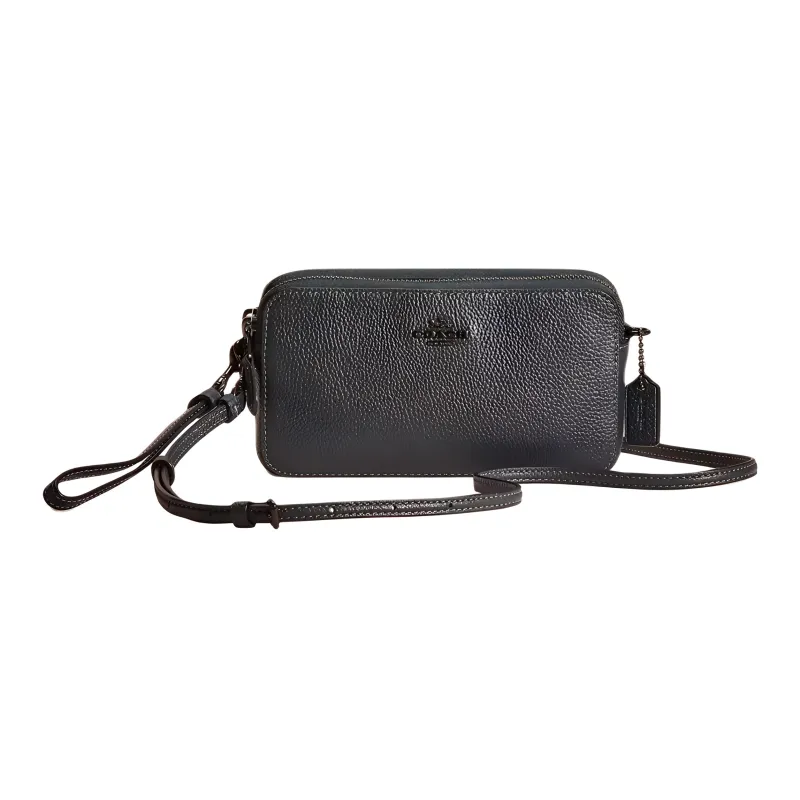 COACH Kira Polished Pebbled Leather Shoulder Bag Crossbody Bag Small Size Women's Tin-Colored With Pine Green-0