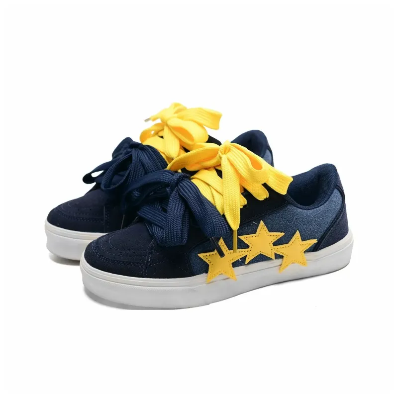 ABCIO Skateboard Shoes Unisex Low Top Navy Blue Yellow Shoelace/Denim Blue Red Shoelace/Black White Red Shoelace/Navy Blue Yellow Blue Double Shoelace-17