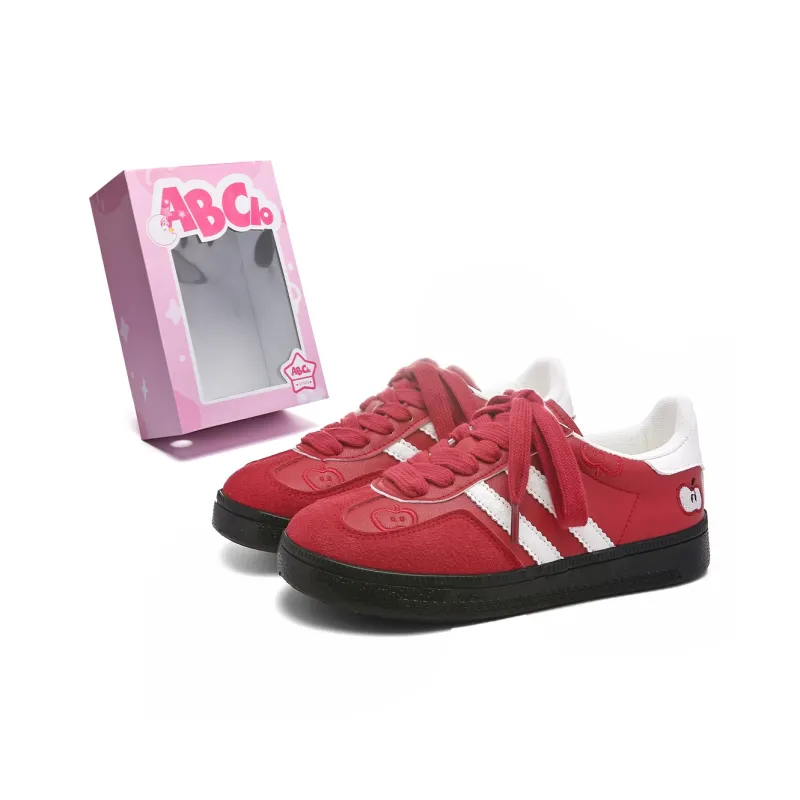 ABCIO Skateboard Shoes Women's Low Top Red Apple/White Red/Green Apple-1