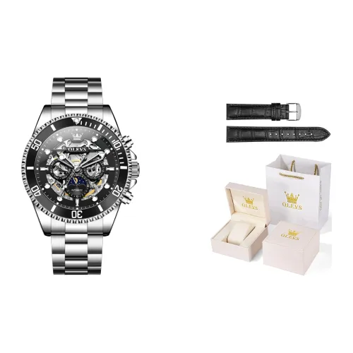 OLEVS Play The Cool Series Mechanical Movement Stainless Steel Watchband Watch Men's Watches Black Dial