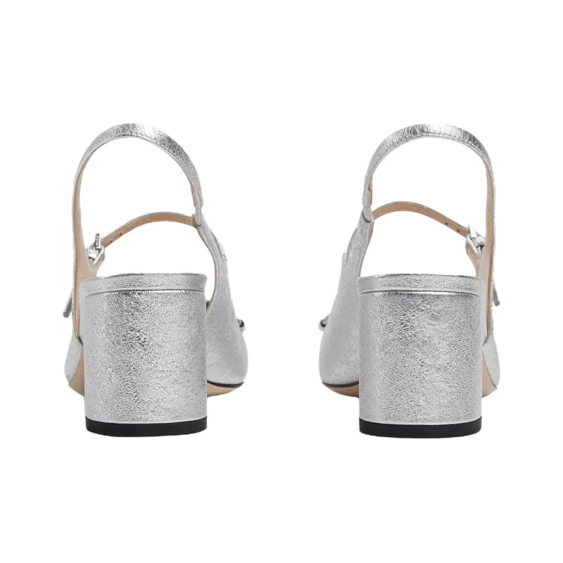 GUCCI Chunky Heel High Heels 6.5cm Women's Silver-4