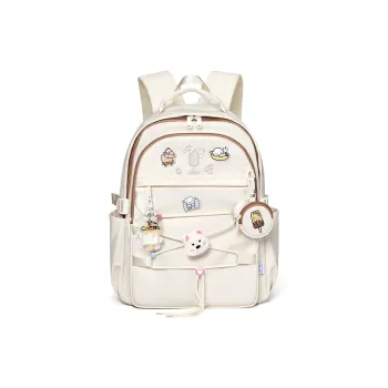 CNOLES Fabric Backpack Large Size Women's Straw Yellow/Rouge Pink/Cream White