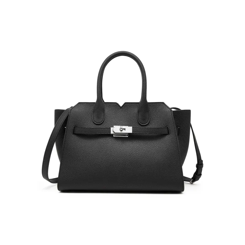 PIERRE CARDIN Cow Leather Shoulder Bag, Handbag Tubas Women's Black/Elephant Grey/Beige-2