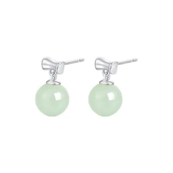 Asia Star Earrings Pale Greenish White Jade Women's