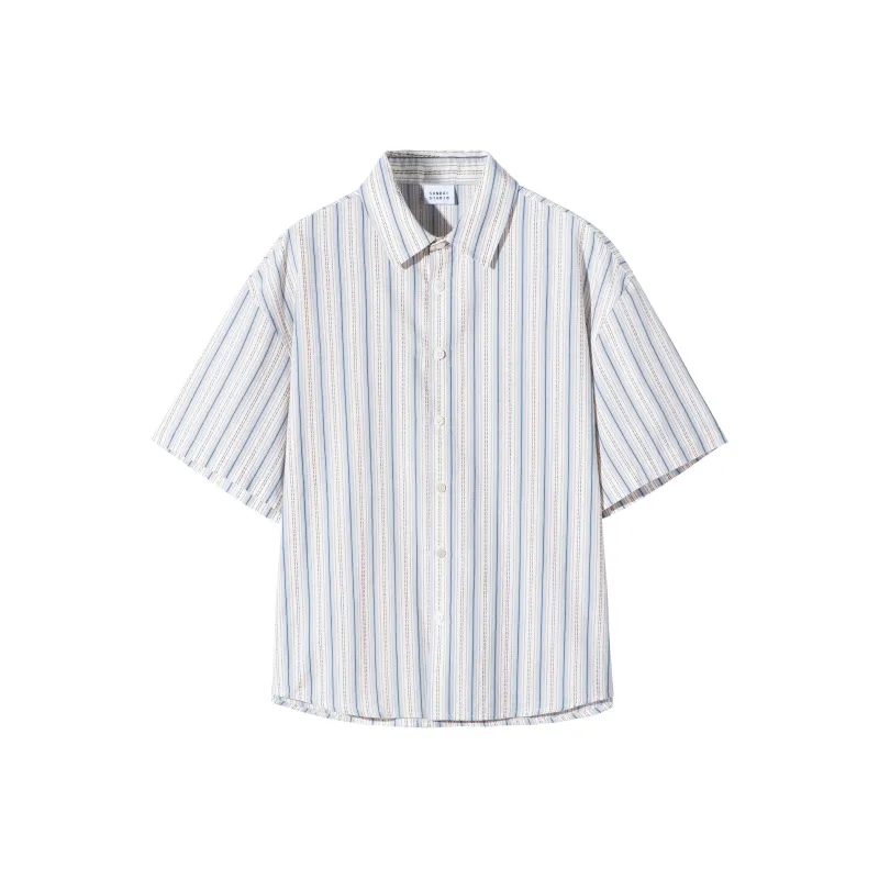 SANBAI STUDIO Shirts Unisex Light Blue Vertical Stripes-0