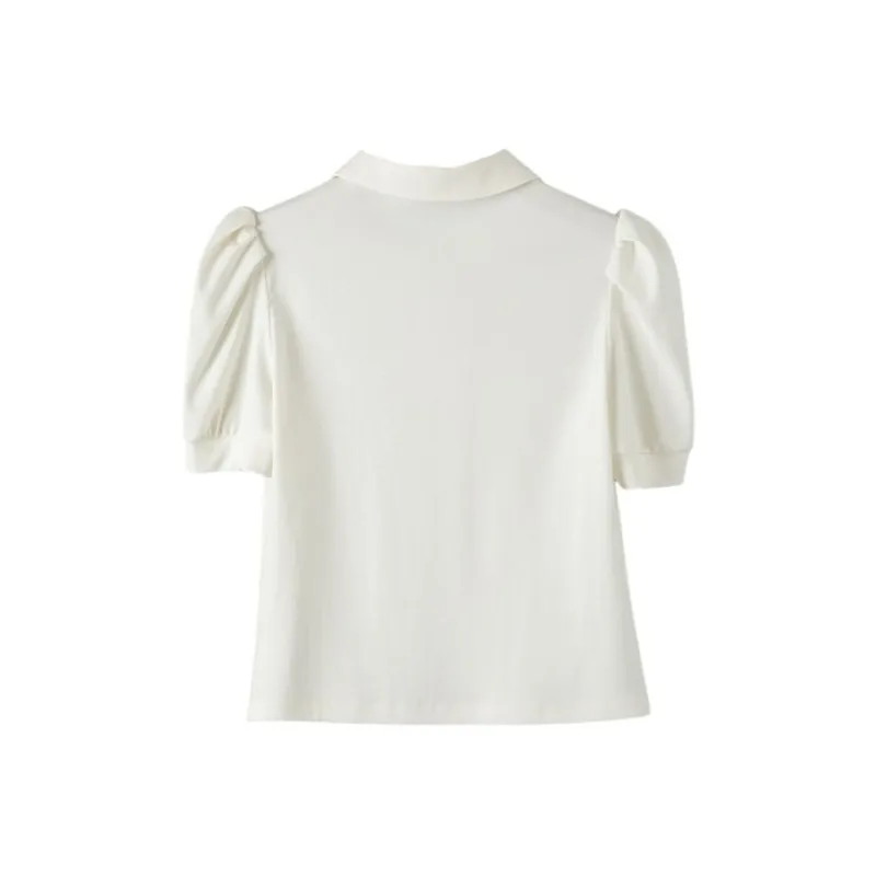 Late White Puff Sleeve T Shirt Women's-1