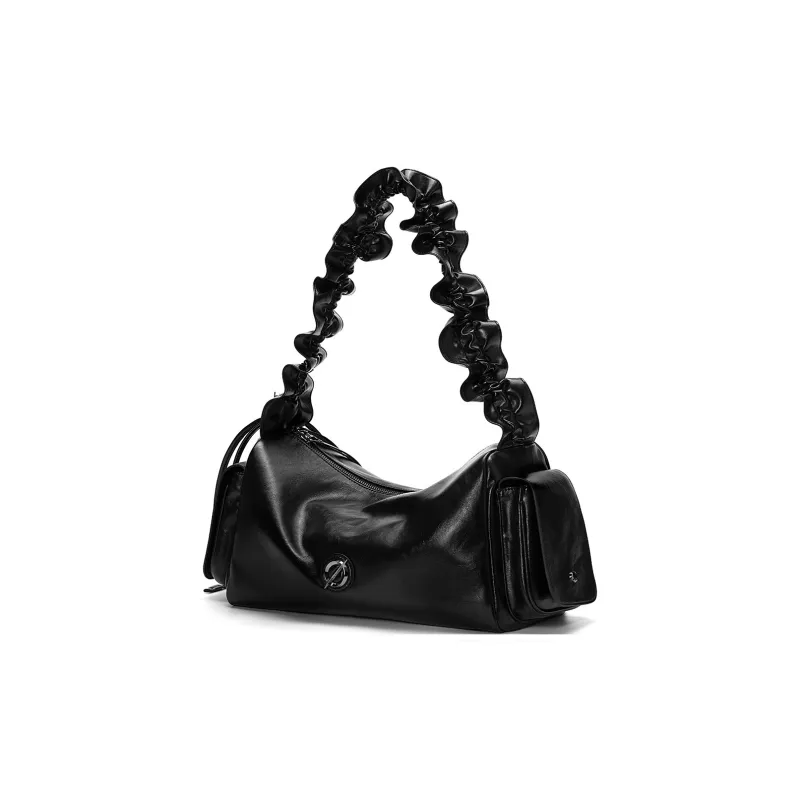 JELLYTOYBOY High Texture Cow Leather Cloud Cluster Bucket Bag Underarm Crossbody Bag, Shoulder Bag Tubas Women's Black-2
