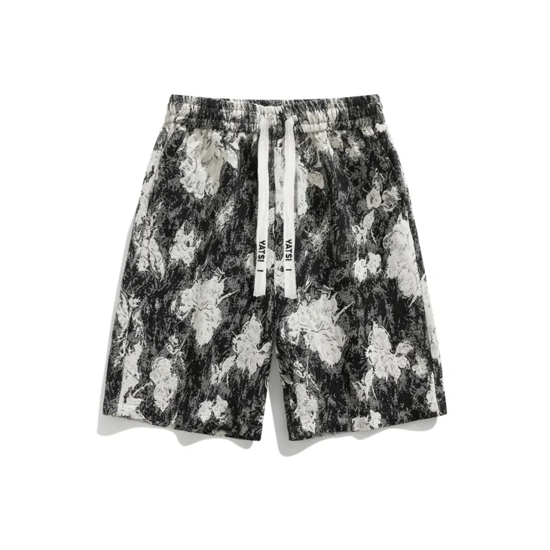 YATSI Casual Shorts Unisex Black Floral-0