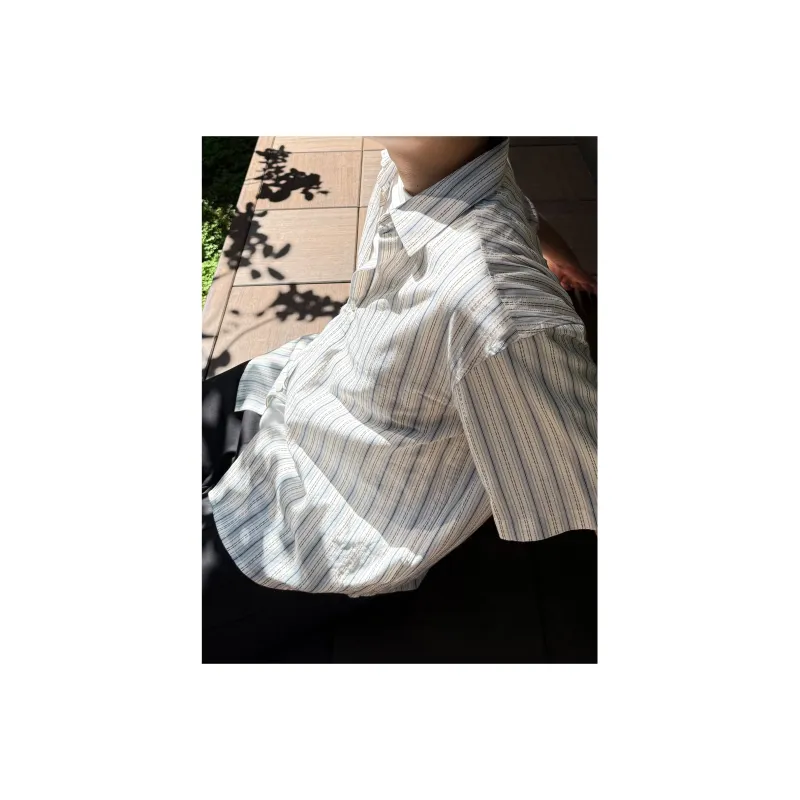 SANBAI STUDIO Shirts Unisex Light Blue Vertical Stripes-2