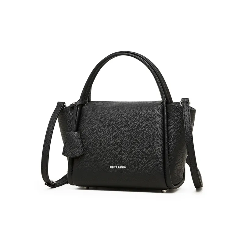 PIERRE CARDIN Cow Leather Shoulder Bag, Crossbody Bag, Handbag Regular Women's Black/Beige/Elephant Gray-3