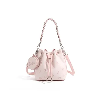 Barbie PU Bucket Bag, Shoulder Bag, Crossbody Bag, Handbag Women's Pink/Ecru