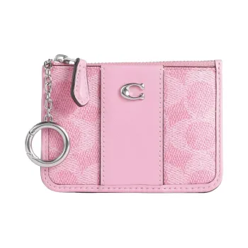 COACH Mini Id Skinny Coated Canvas With Calfskin Card Holder Mini Women's Bright Pink