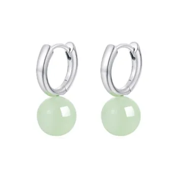 Asia Star Earrings Pale Greenish White Jade Women's