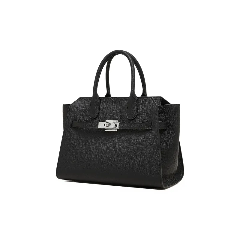 PIERRE CARDIN Cow Leather Shoulder Bag, Handbag Tubas Women's Black/Elephant Grey/Beige-5
