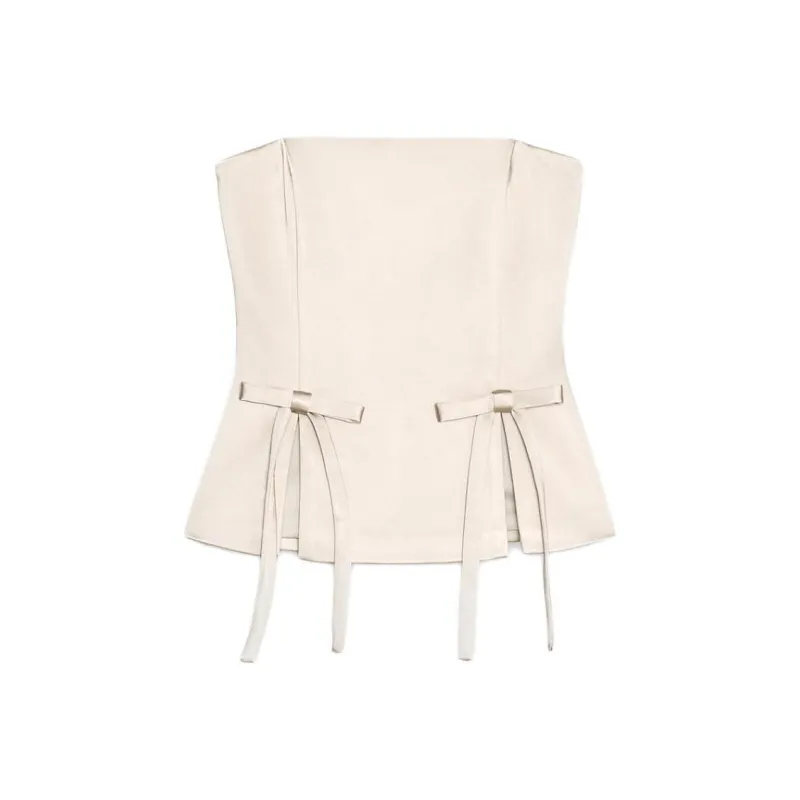 ZARA Strapless Tops Women's Beige-0