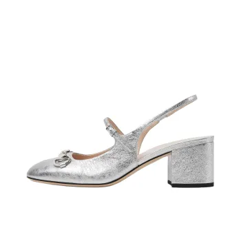 GUCCI Chunky Heel High Heels 6.5cm Women's Silver