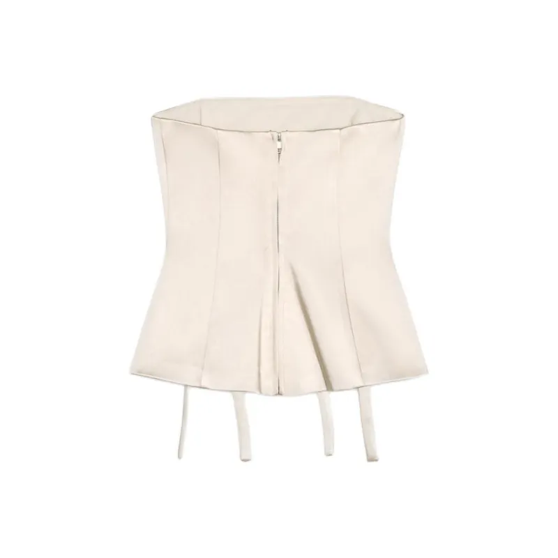 ZARA Strapless Tops Women's Beige-1