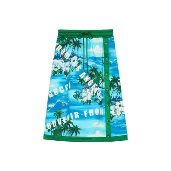 GUCCI Hawaiian Printed Knee Length Skirt Blue/Multi