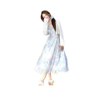 Dior Beauty Slip Dresses Women's Blue Floral Dress