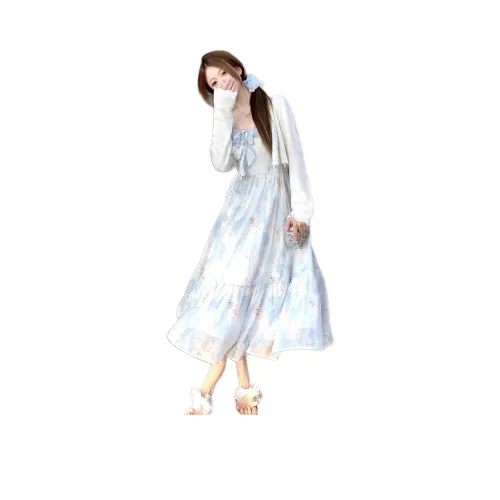 Dior Beauty Slip Dresses Women's Blue Floral Dress