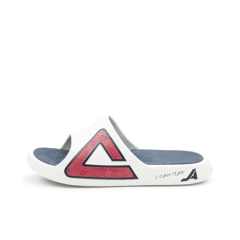 PEAK Tai Ji1.0 Quiet Slip Resistant Abrasion Resistant Slide Slippers Unisex Ecru Marine Blue-0