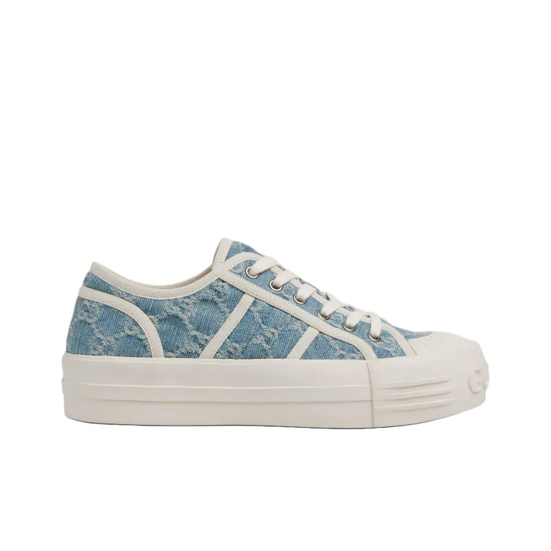 GUCCI Low Top Canvas Shoes Women's Light Blue-1